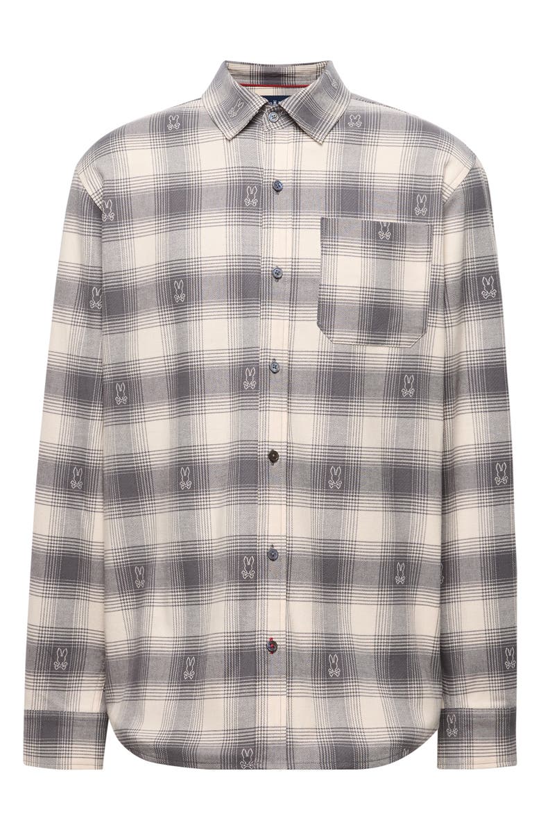 Psycho Bunny Kurt Plaid Stretch Flannel Button-Up Shirt, Alternate, color, Blackened Pearl