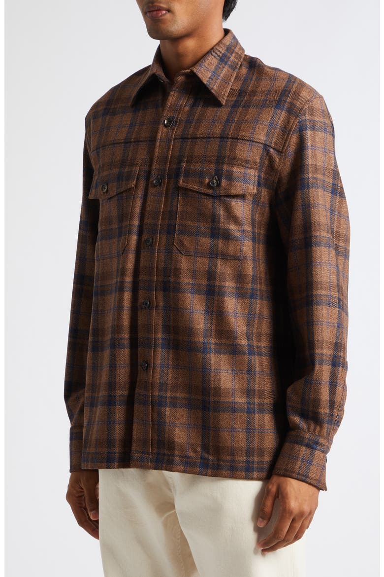 Plaid Wool & Silk Tweed Overshirt, Alternate, color, MEDIUM BRO 420