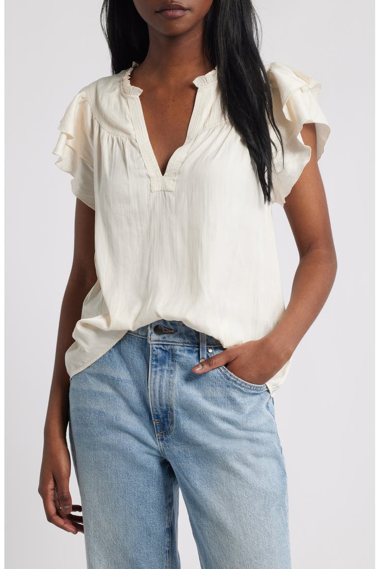 Calista Floral Flutter Sleeve Top, Main, color, IVORY