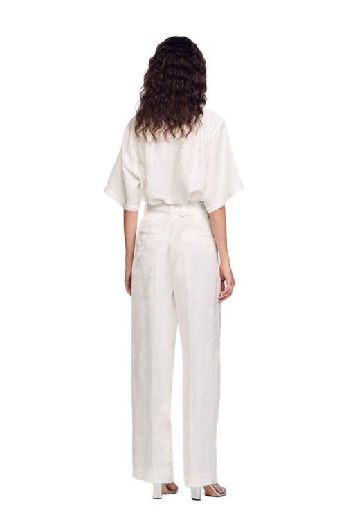 Sandro Jacquard Flowers Trousers In White