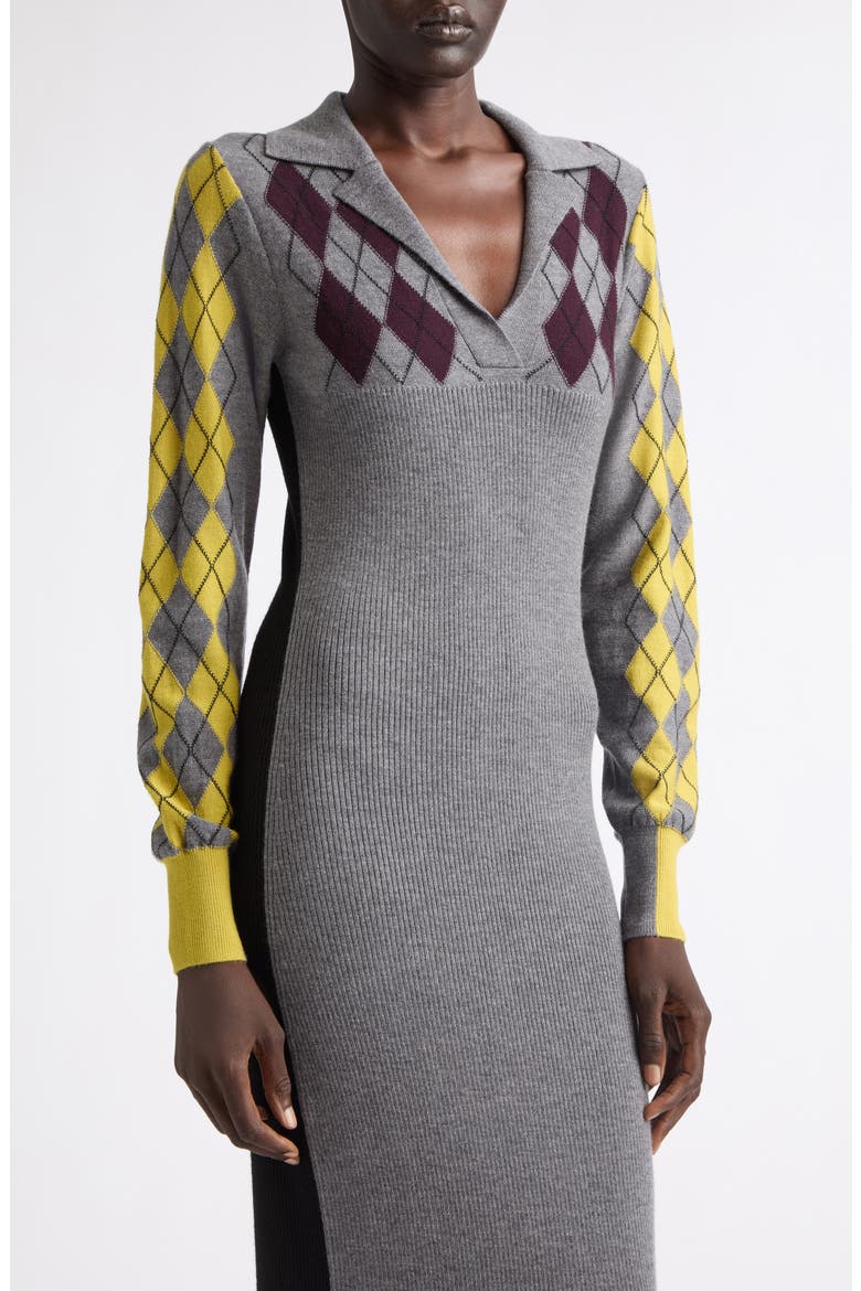 Raisa Long Sleeve Merino Wool Polo Maxi Dress, Alternate, color, GREY MELANGE MULTI