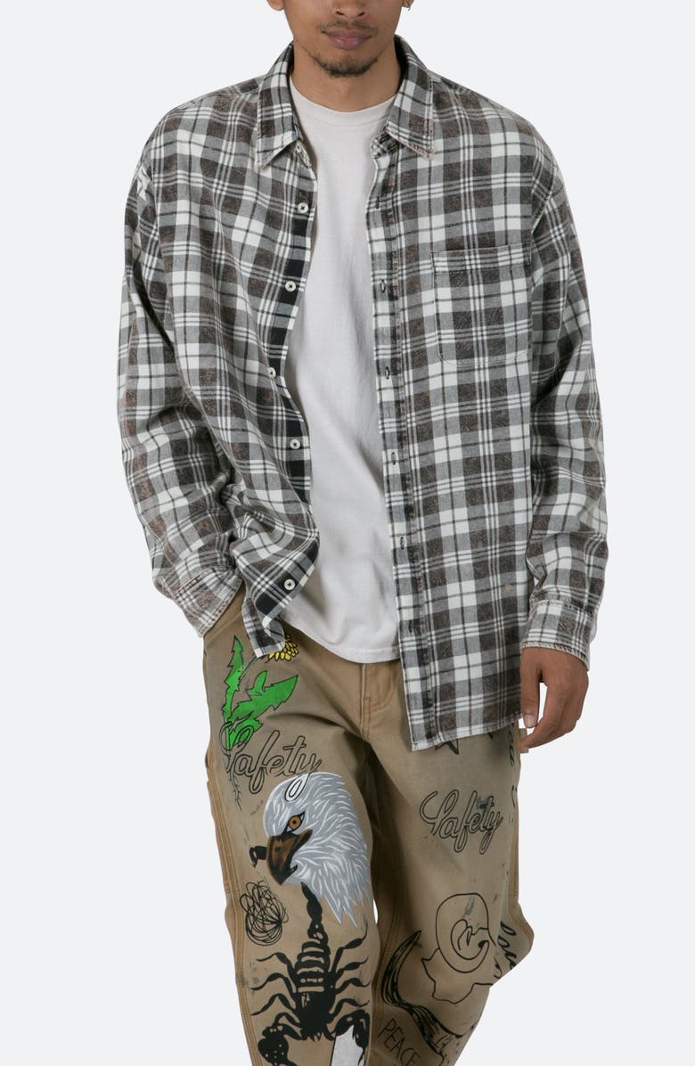 mnml Washed Plaid Button-Up Shirt, Alternate, color, Black/ Natural