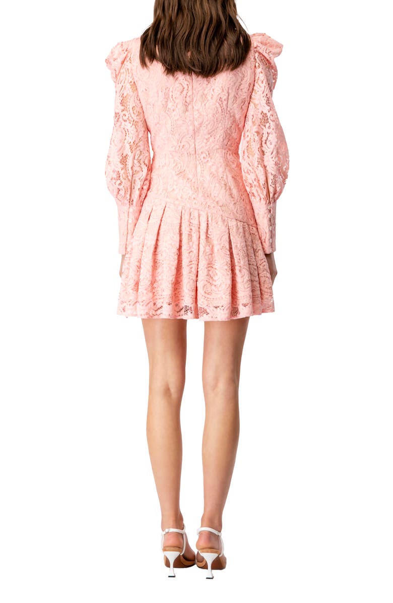 Bardot Korina Pleated Long Sleeve Lace Minidress, Alternate, color, 