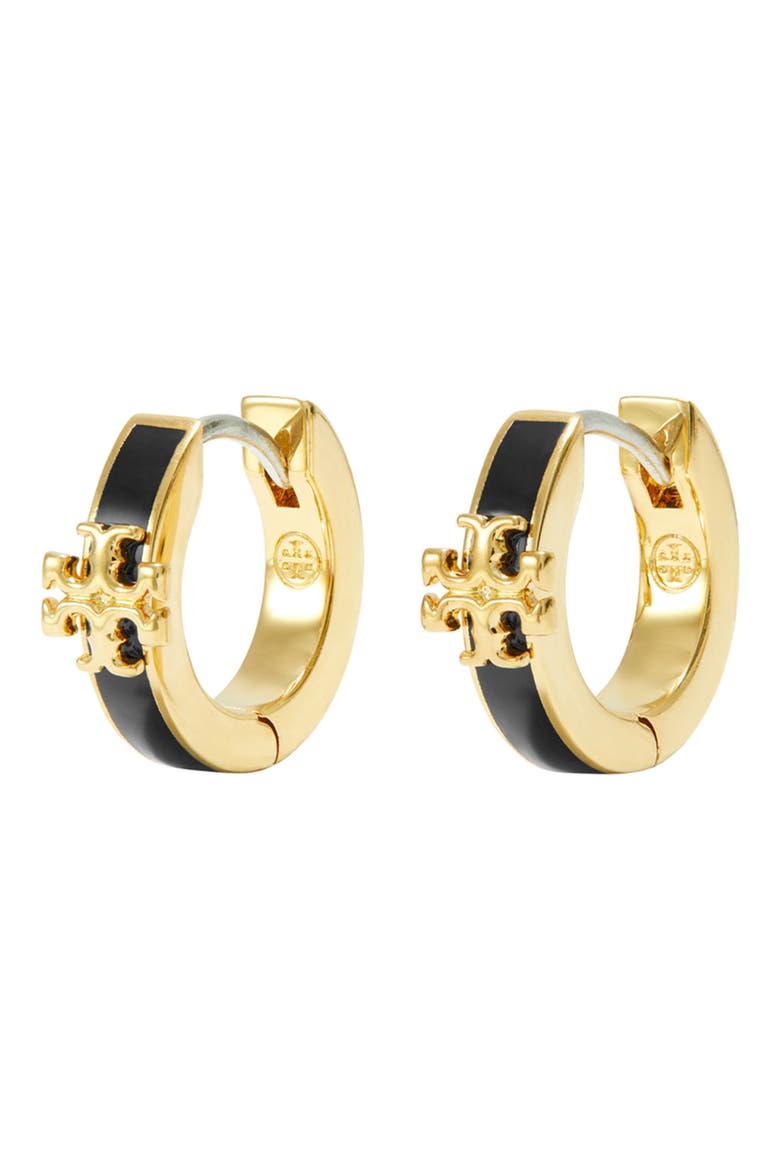Icon Enamel Huggie Earrings, Main, color, TORY GOLD / BLACK