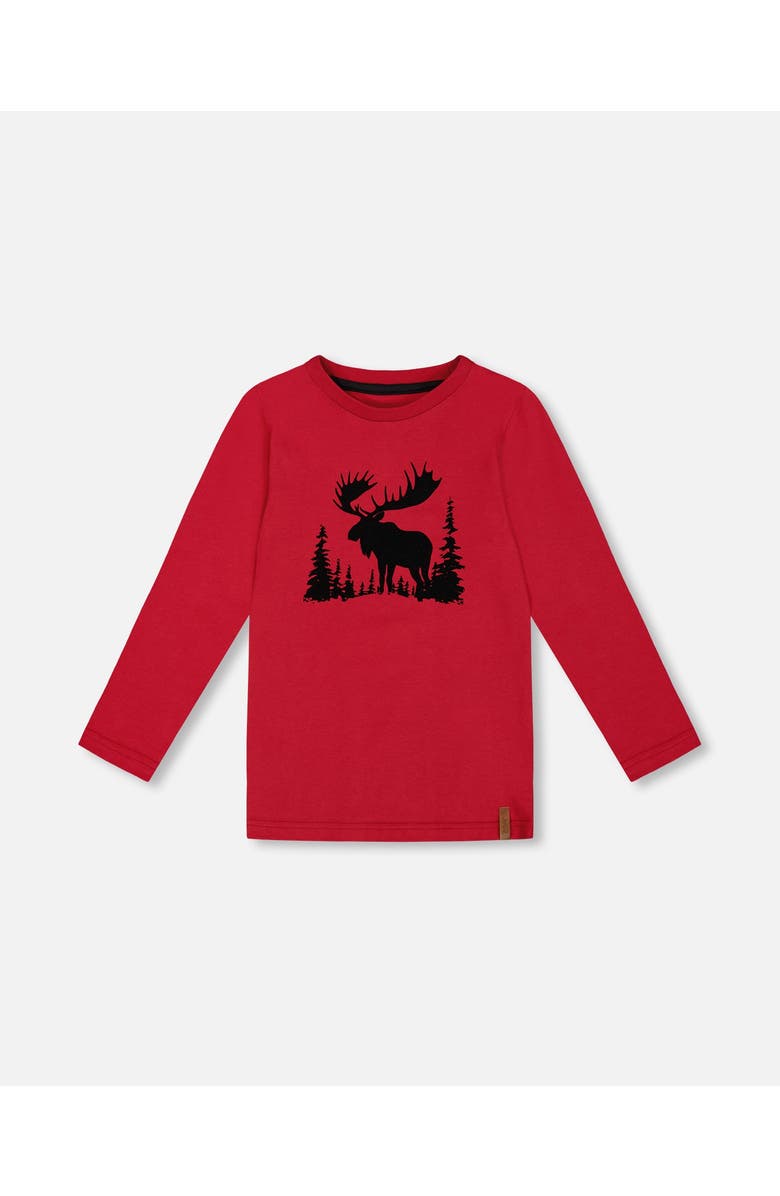 Deux par Deux Baby Boy's T-Shirt Red With Moose Print, Main, color,