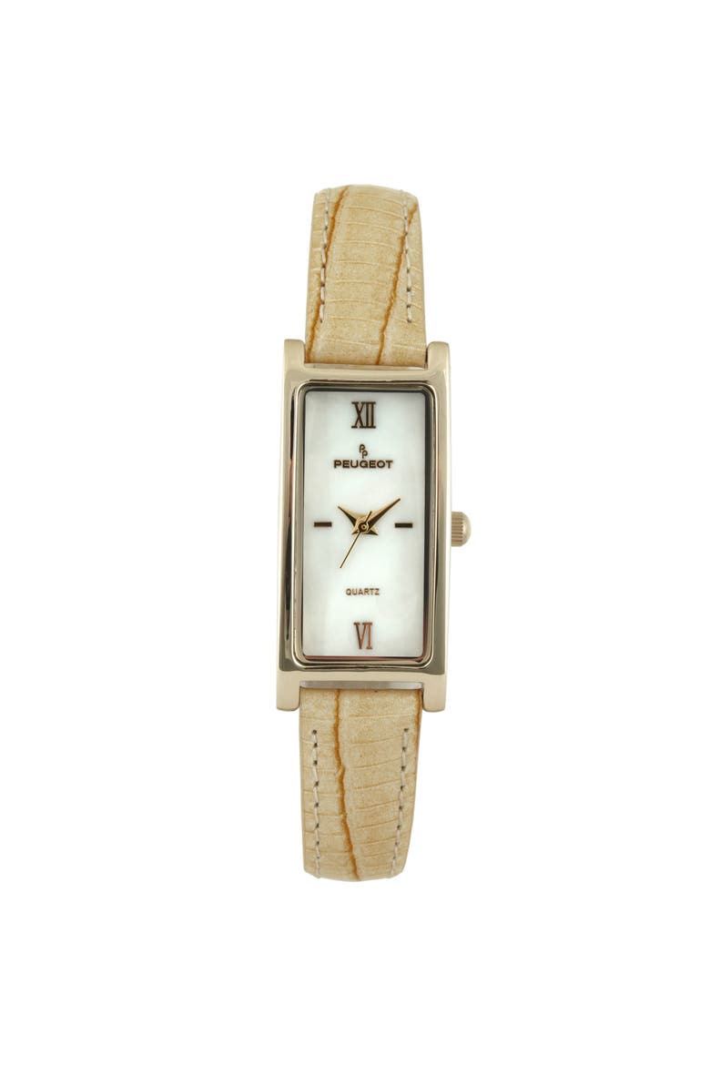 Everyday Rectangular Tan Glossy Leather Watch- 35x18MM, Main, color, Tan