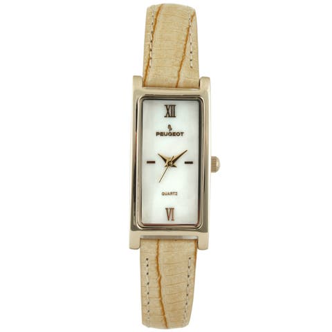 Everyday Rectangular Tan Glossy Leather Watch- 35x18MM