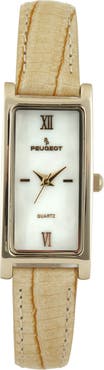 Peugeot Everyday Rectangular Tan Glossy Leather Watch- 35x18MM