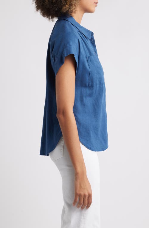 Shop Caslonr Caslon(r) Linen Blend Short Sleeve Button-up Shirt In Blue Ensign