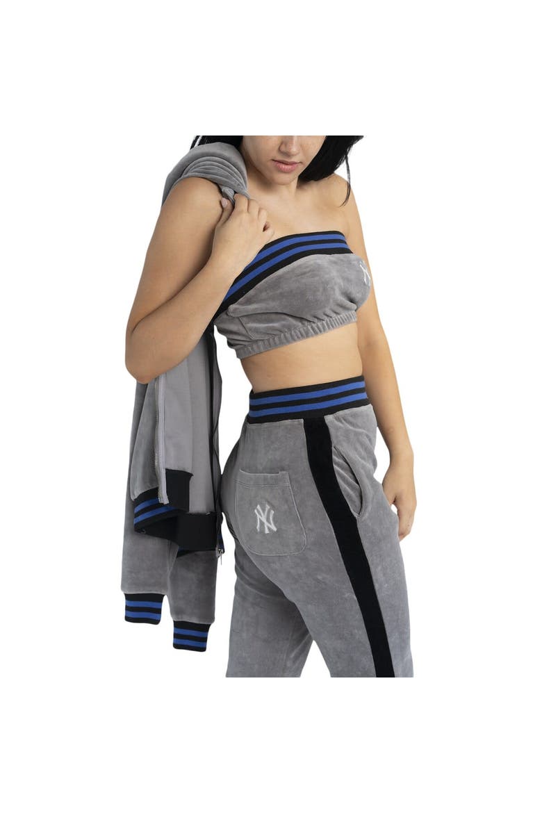 Women's Lusso  Gray New York Yankees Niko-Neve-Nic Sweatpants, Cropped Full-Zip Hoodie & Bra Set, Alternate, color, Gray