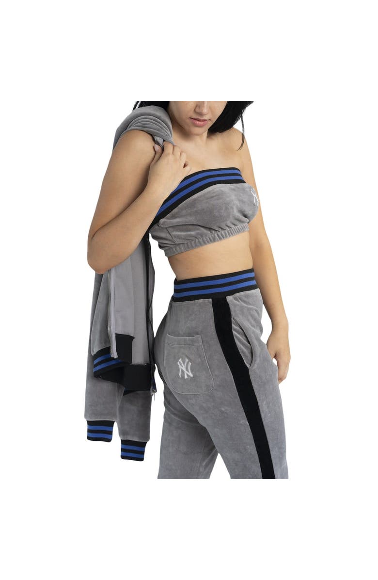 LUSSO Women's Lusso Gray New York Yankees Niko-Neve-Nic Sweatpants, Cropped Full-Zip Hoodie & Bra Set, Alternate, color, Gray