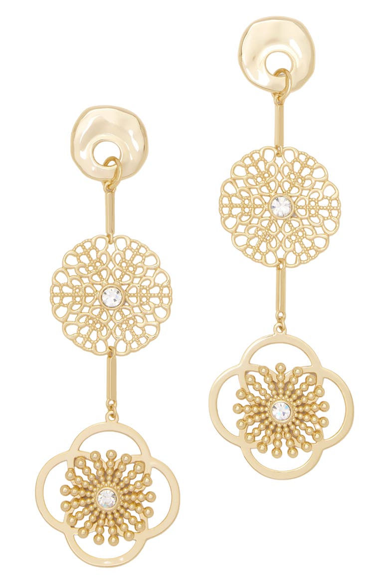 Selina Cubic Zirconia & Czech Glass Drop Earrings, Main, color, GOLD