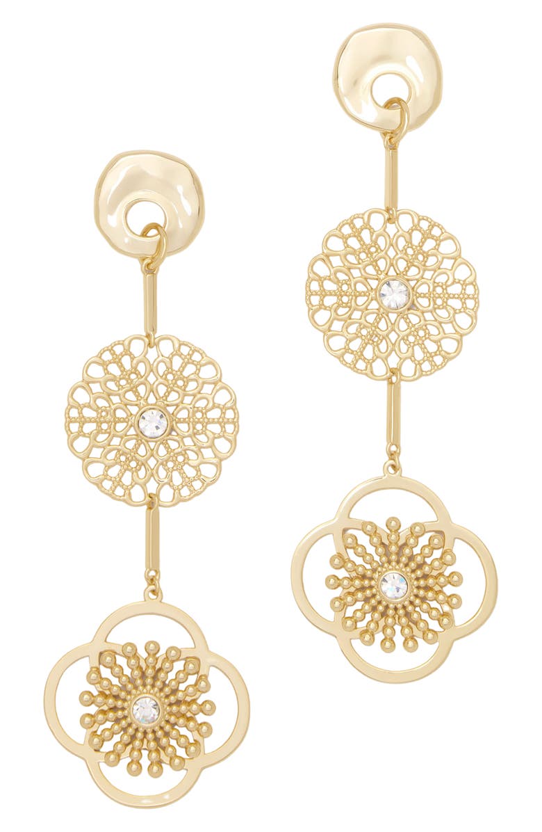 Ramy Brook Selina Cubic Zirconia & Czech Glass Drop Earrings, Main, color, Gold