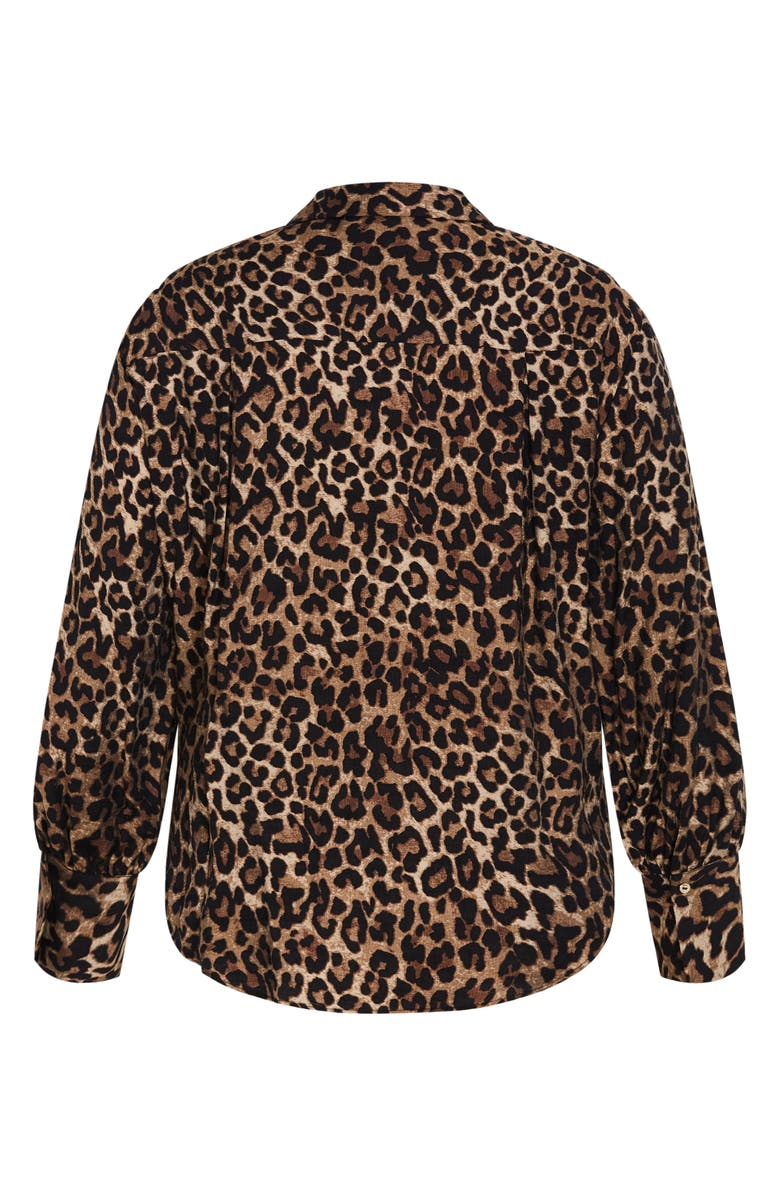 City Chic Ellie Long Sleeve Tie Front Shirt, Alternate, color, Leopard
