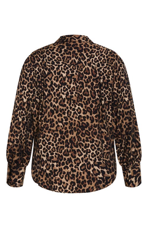City Chic Ellie Long Sleeve Tie Front Shirt In Brown