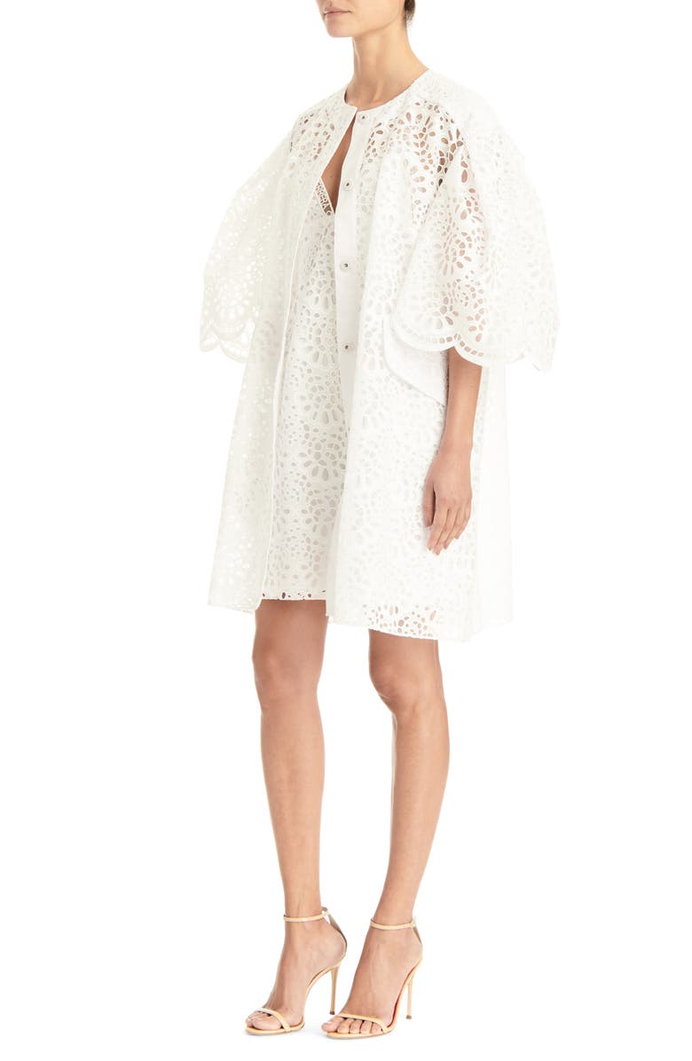 Carolina Herrera Dramatic Sleeve Broderie Anglaise Jacket, Alternate, color, 