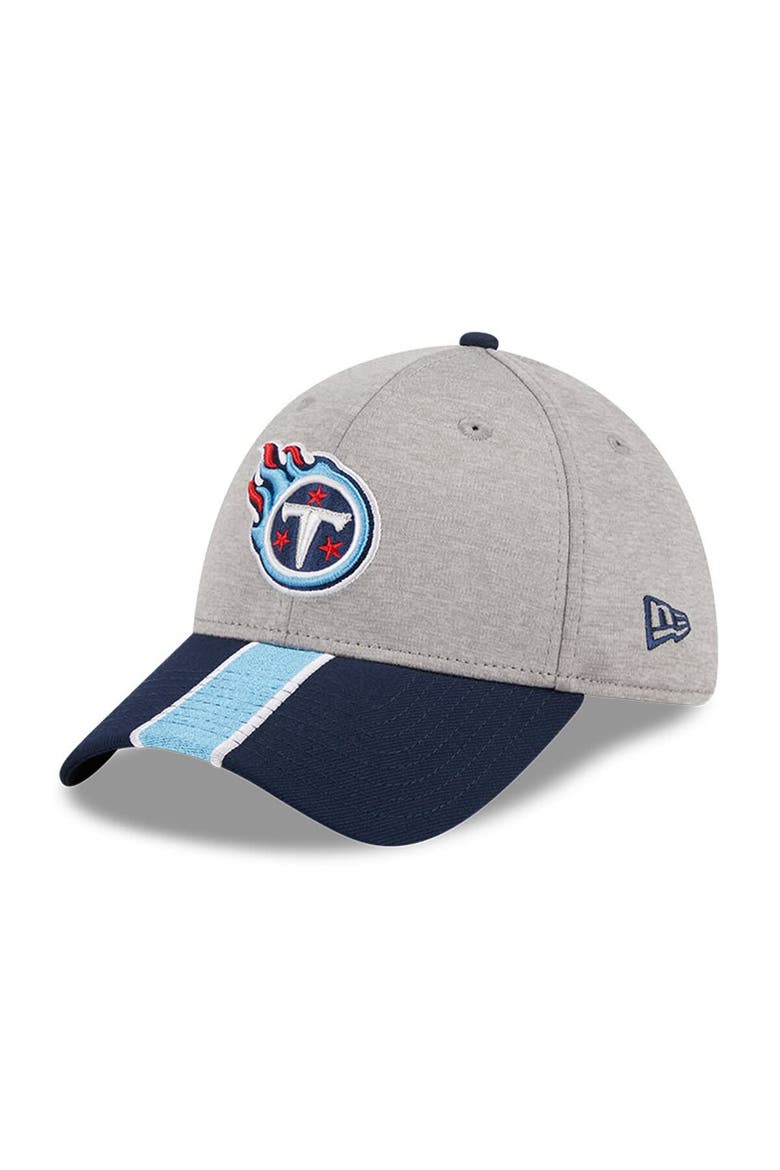 Men's New Era Heather Gray/Navy Tennessee Titans Striped 39THIRTY Flex Hat, Main, color, Heather Gray