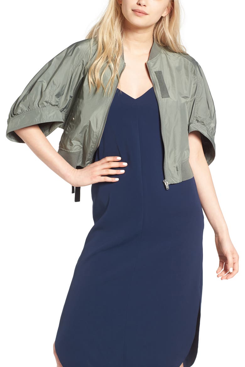 Crop Bomber Jacket, Main, color, OLIVE