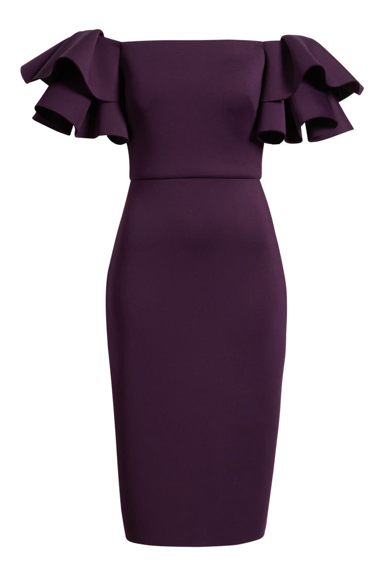 eliza j ruffle sleeve cocktail dress Eliza J Women's Ruffle Sleeve Off the Shoulder Cocktail Dress - Purple
