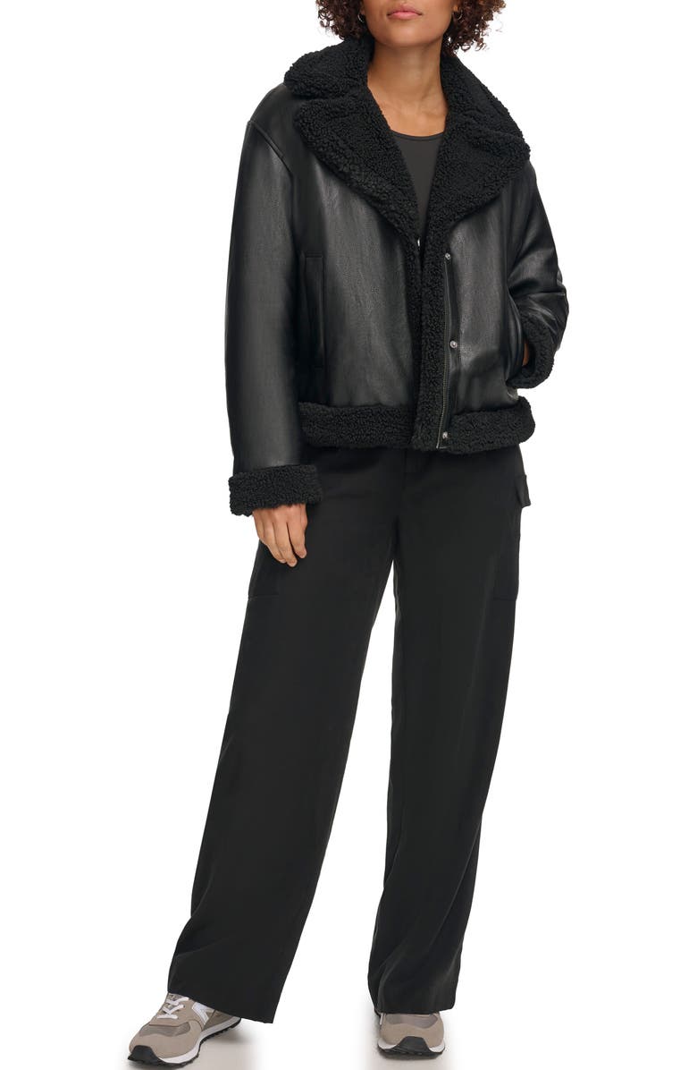 High Pile Fleece Asymmetrical Faux Leather Jacket