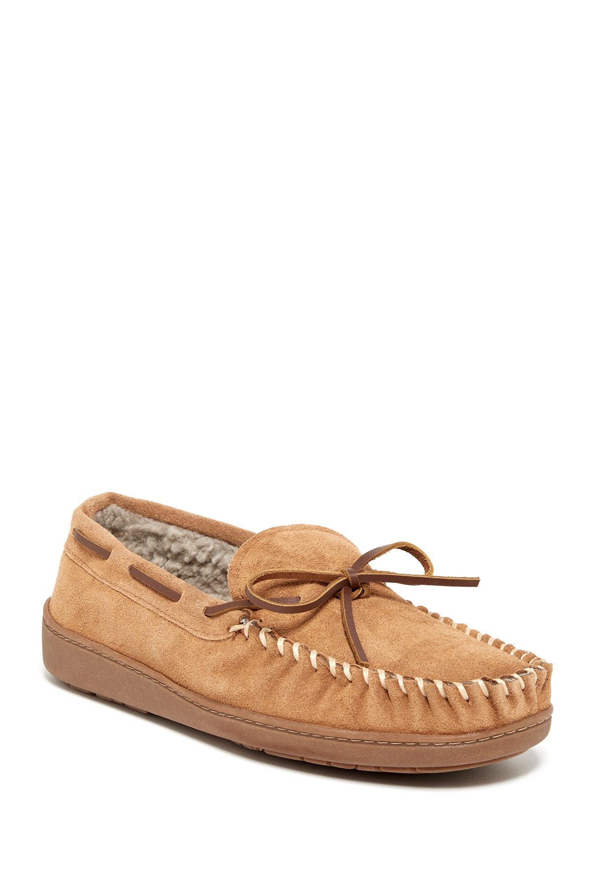 Minnetonka Tory Traditional Trapper Faux Fur Lined Suede Slipper, Main, color, 