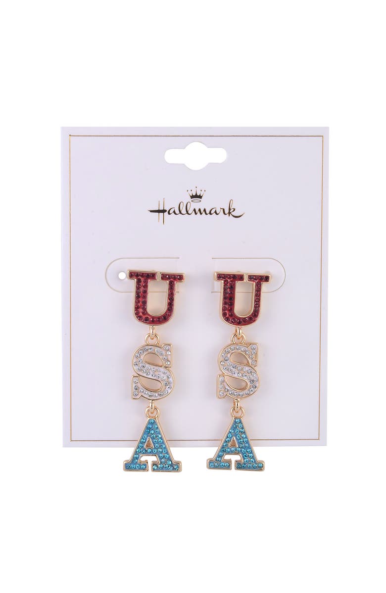 Hallmark Red, White and Blue USA Linear Earrings, Alternate, color, Red