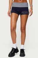 EDIKTED '76 Stripey Stretch Cotton Foldover Shorts