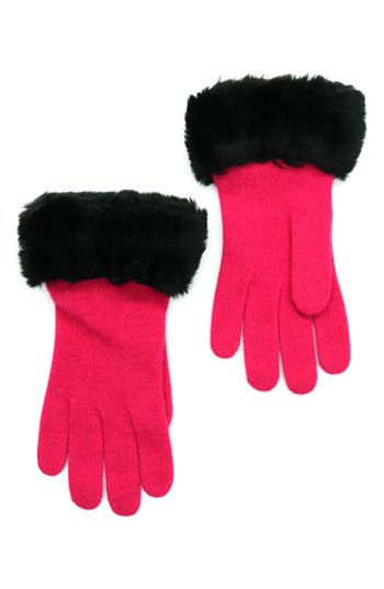 Portolano Wool Blend Gloves With Faux Fur Trim In Pink