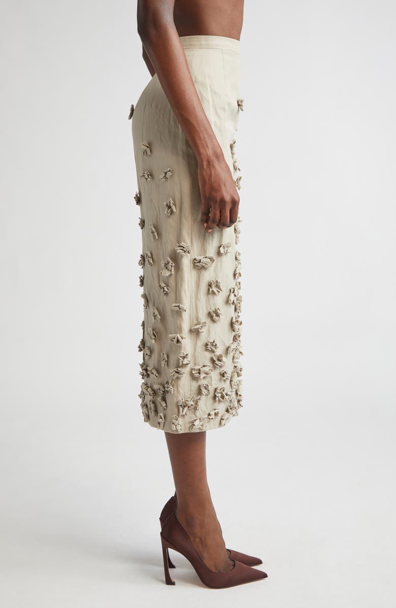 Michael Kors Collection Floral Appliqué Crushed Gabardine Skirt, Alternate, color, Almond