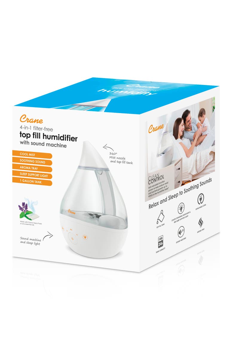 Drop 2.0 4-in-1 1-Gallon Cool Mist Humidifier, Alternate, color, CLEAR/ WHITE