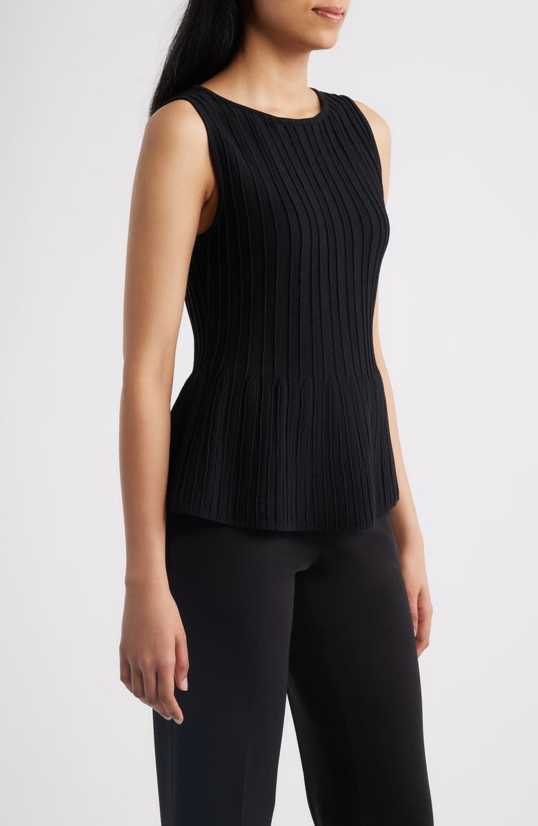 Anne Klein Rib Peplum Tank, Alternate, color, Anne Black