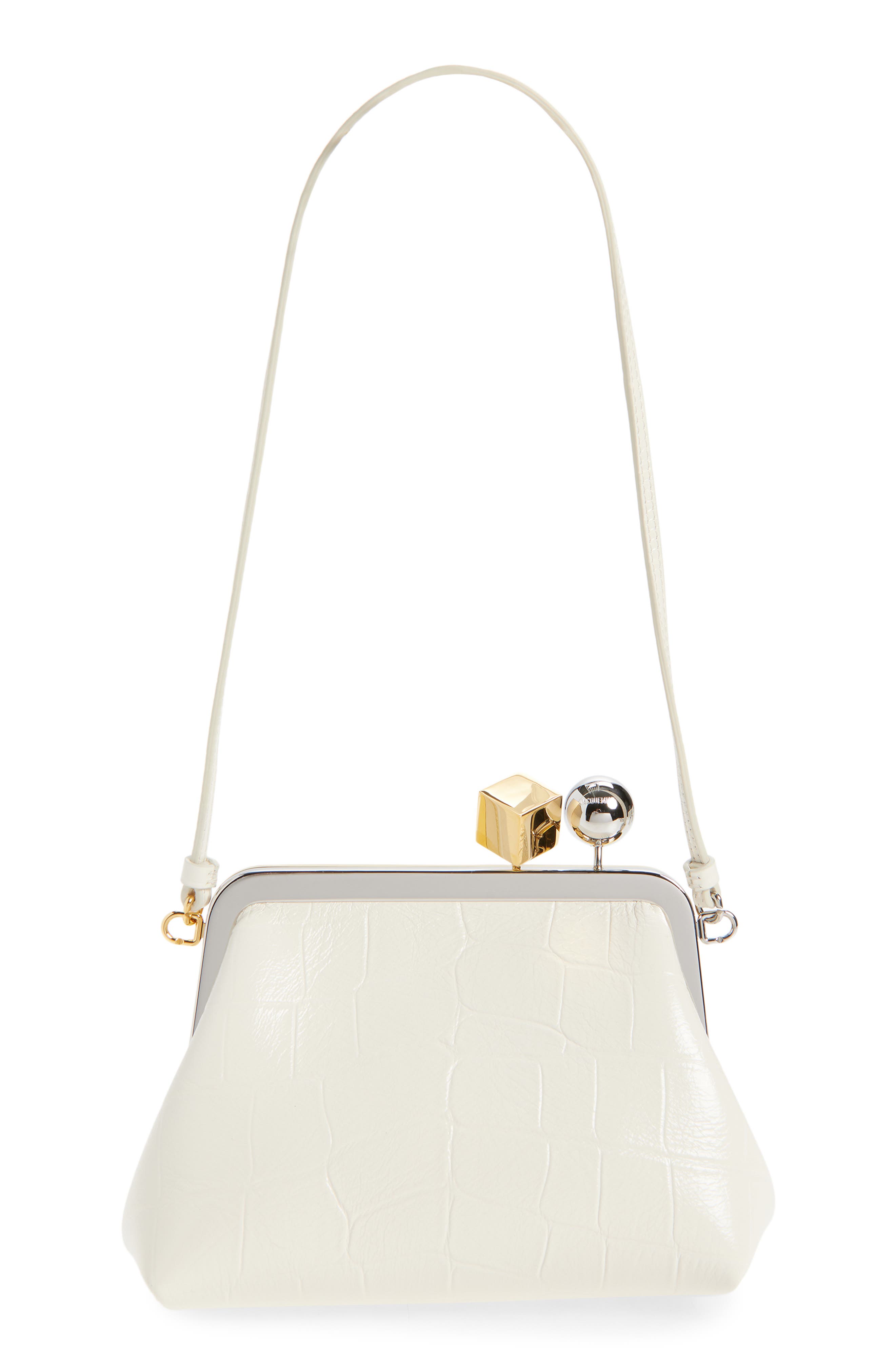 Jacquemus Le Berlingot Croc Embossed Leather Frame Shoulder Bag, Alternate, color, Light Ivory 115