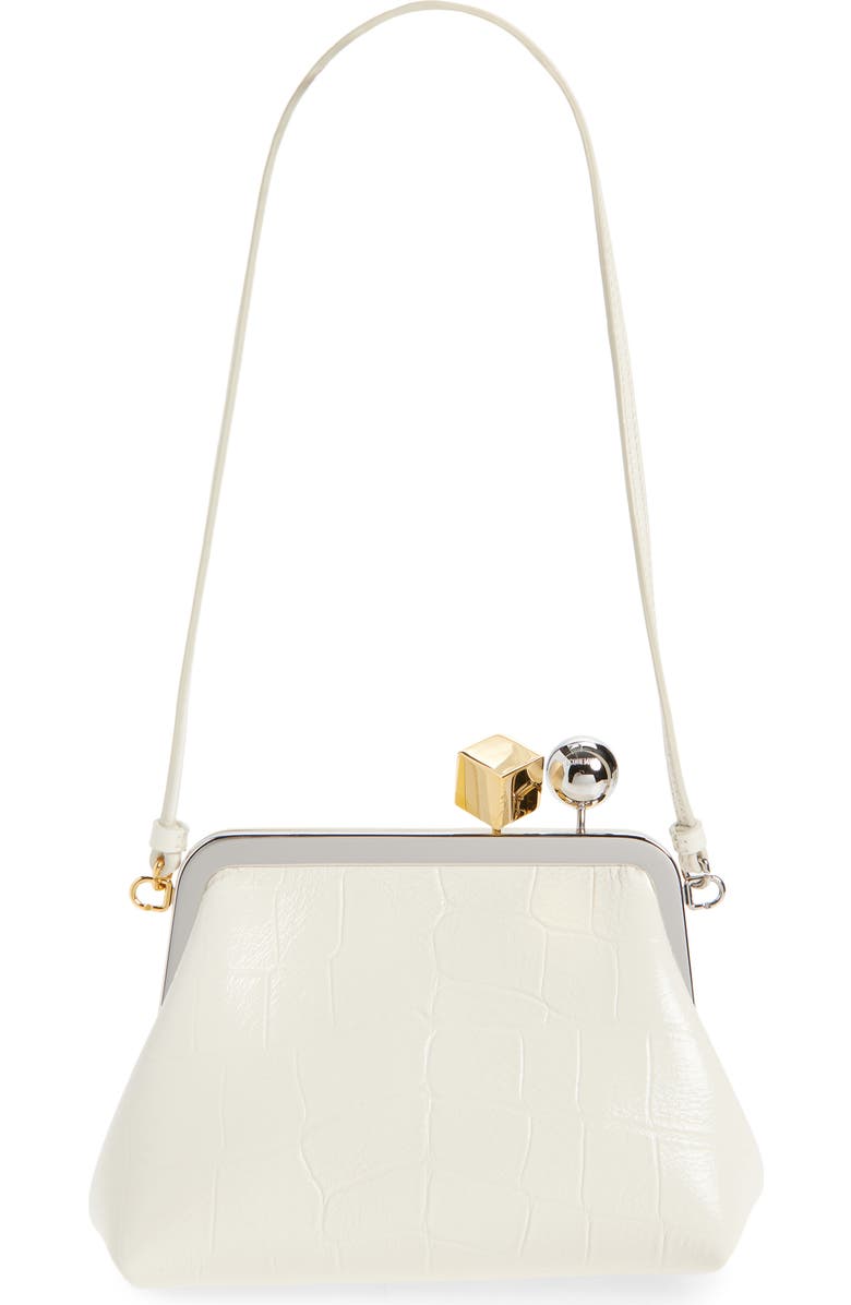 Jacquemus Le Berlingot Croc Embossed Leather Frame Shoulder Bag, Alternate, color, Light Ivory 115