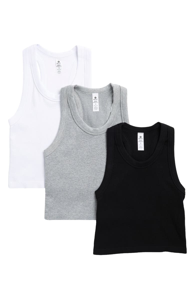 90 DEGREE BY REFLEX 3-Pack Seamless Crop Tanks, Alternate, color, White/ Heather Grey/ Black