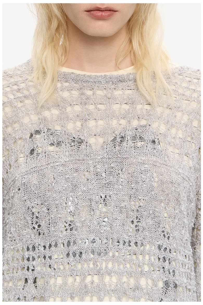 Lurex Openwork Sweater, Alternate, color, SILVER