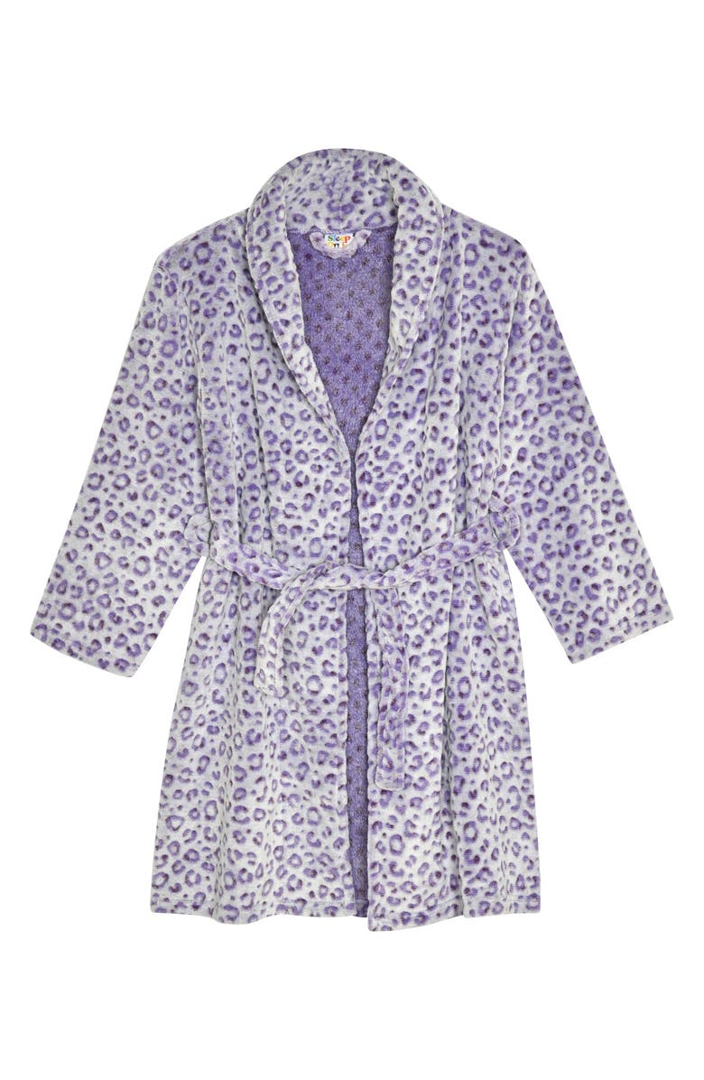 SLEEP ON IT Kids' Leopard Spot Fleece Robe & Slippers Set, Alternate, color, Purple