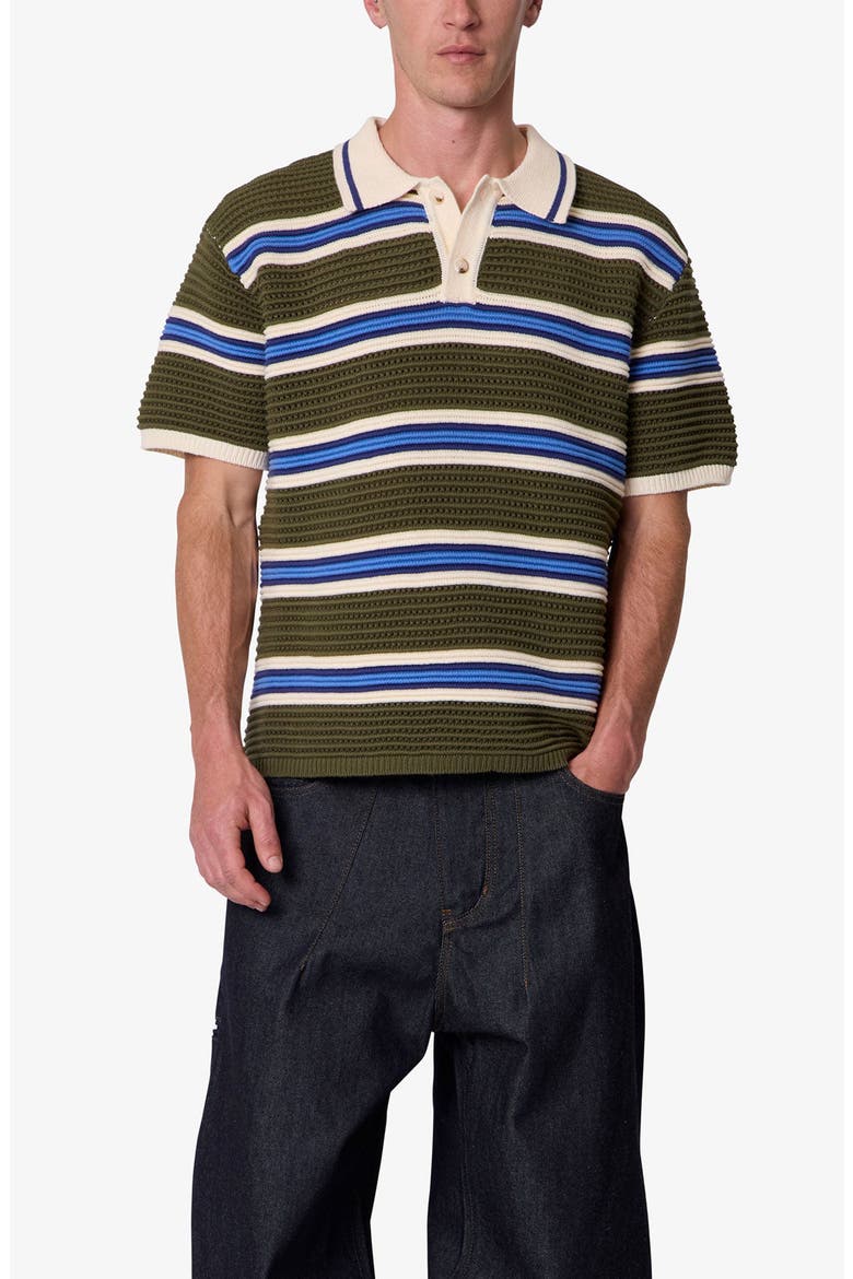 Striped Knit Polo Shirt, Alternate, color, GREEN MULTI