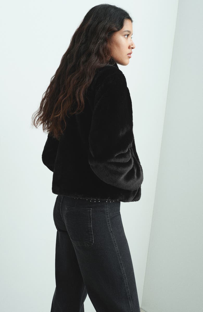 MANGO TEEN Faux Fur Coat, Alternate, color, Black