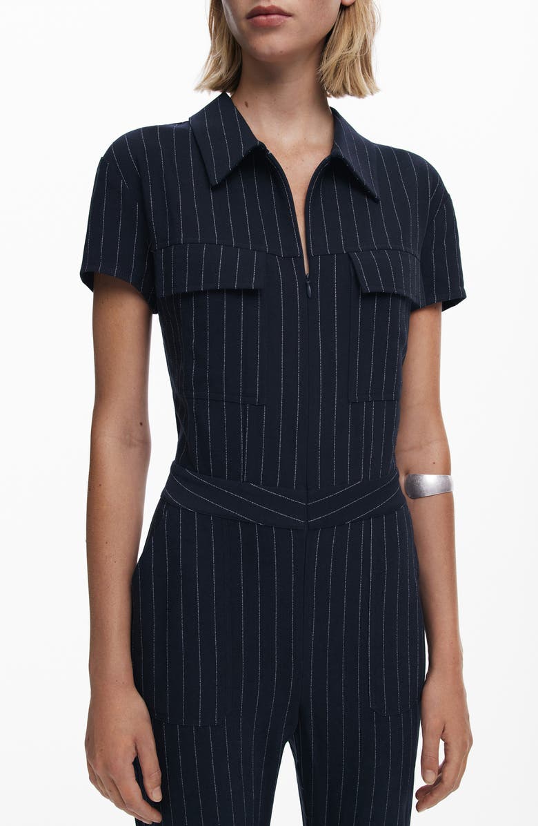 Desigual Pinstripe Bootcut Jumpsuit, Alternate, color, Blue