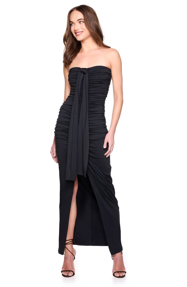 Susana Monaco Ruched Front Slit Strapless Maxi Dress, Alternate, color, Black