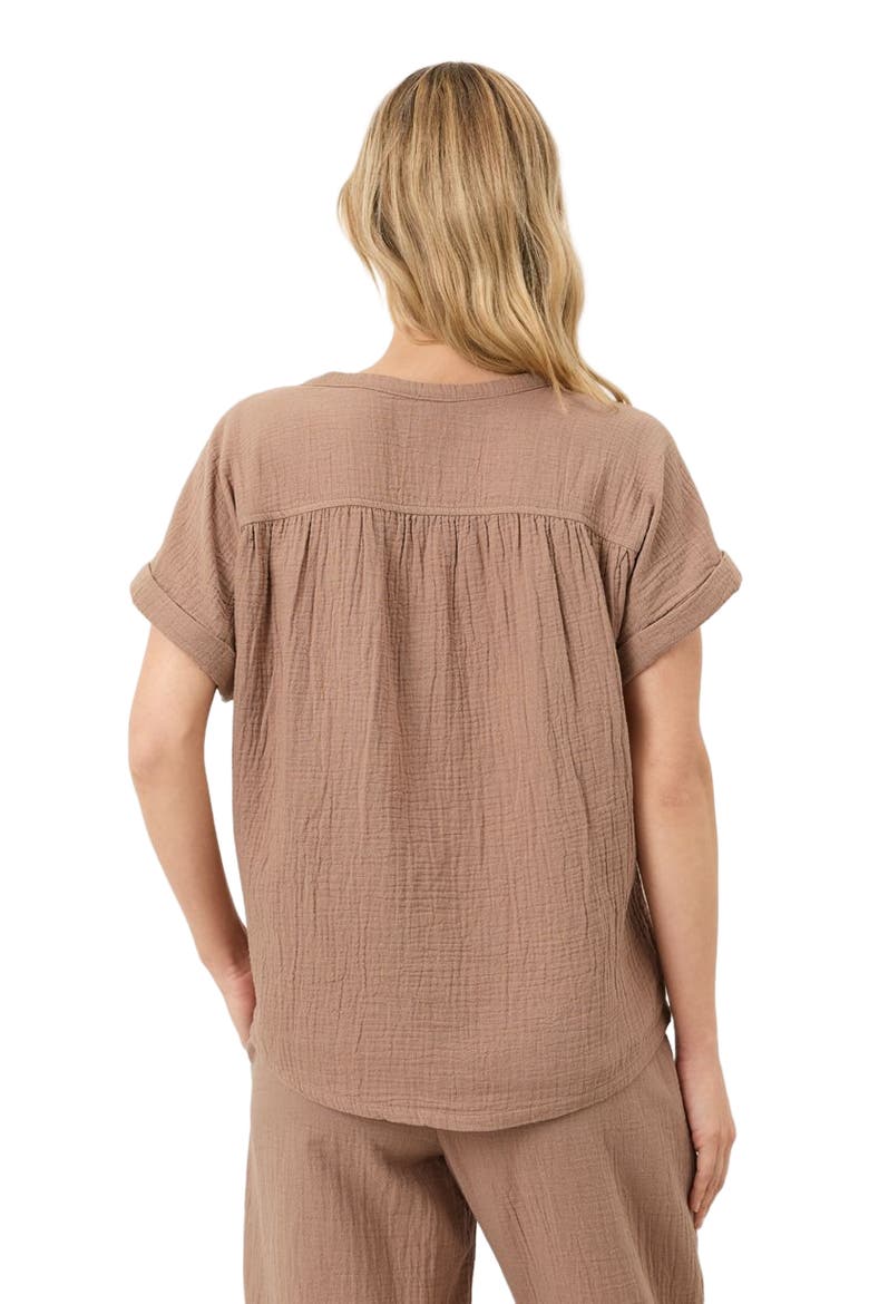 Organic Cotton Coastal Double Gauze Short Sleeve Popover, Alternate, color, Driftwood Brown