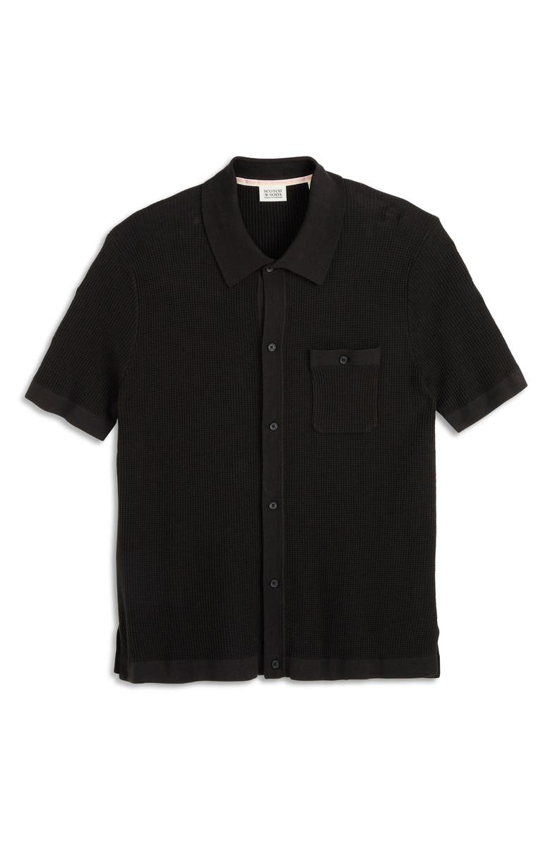 Scotch & Soda Short Sleeve Knit Button-Up Shirt, Main, color, Black Grey