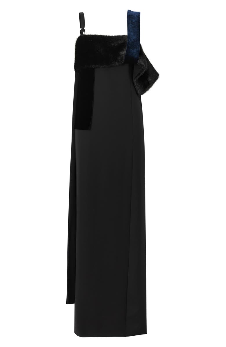 Burberry Faux Fur Detail Silk Gown, Alternate, color, 