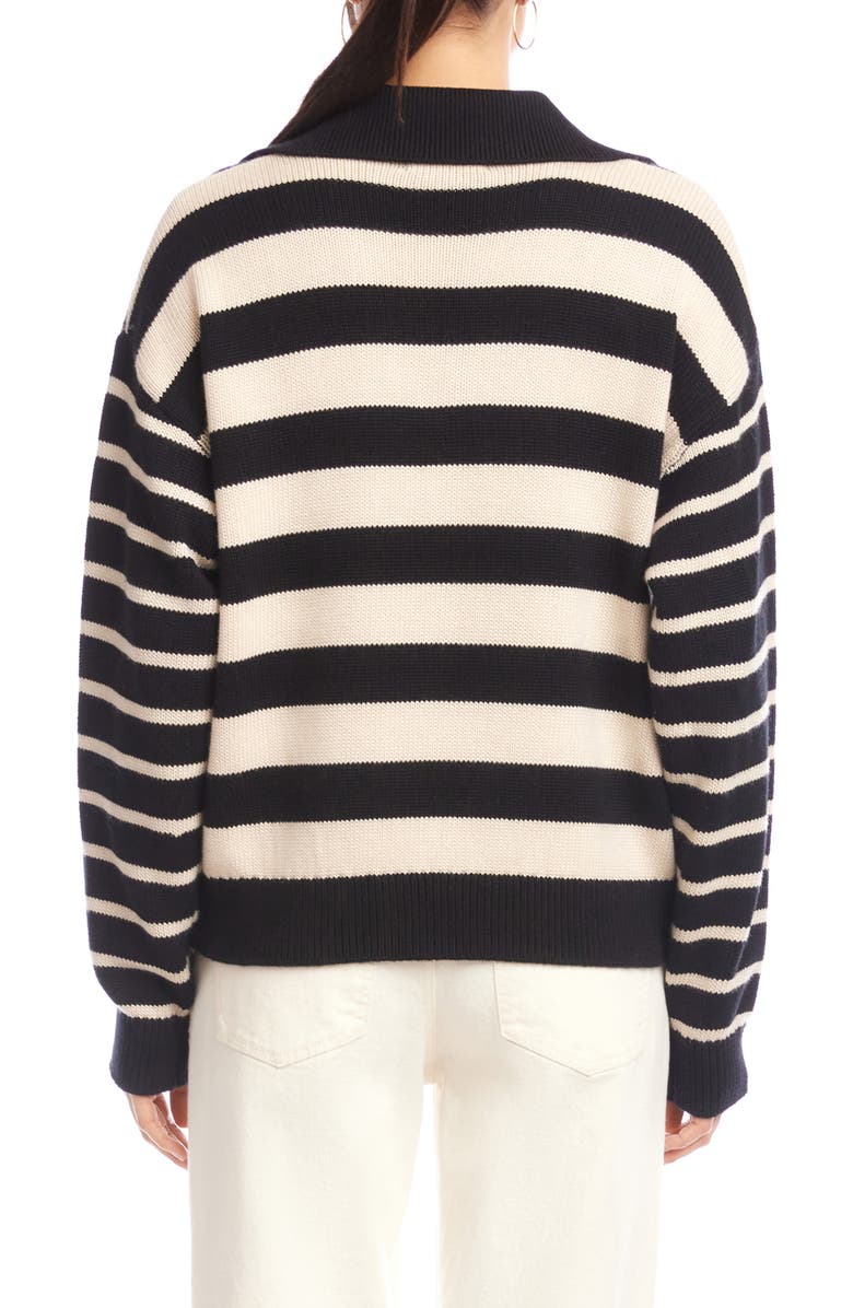 Karen Kane Stripe Polo Sweater, Alternate, color, Black Ecru