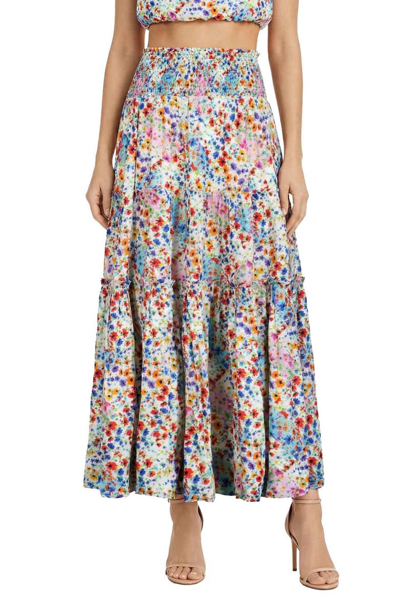 Charlie Printed Smock Waist Slit Skirt, Main, color, Wildflower Patch