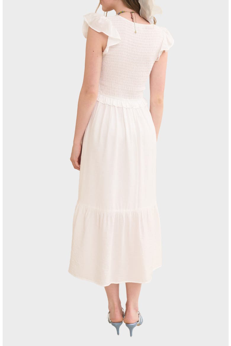 Bow Cap Sleeve Smocked Fit & Flare Midi Dress, Alternate, color, WHITE