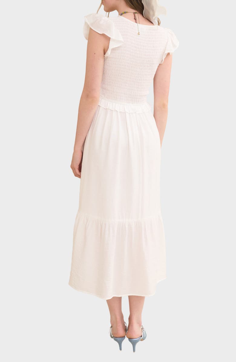 Bow Cap Sleeve Smocked Fit & Flare Midi Dress