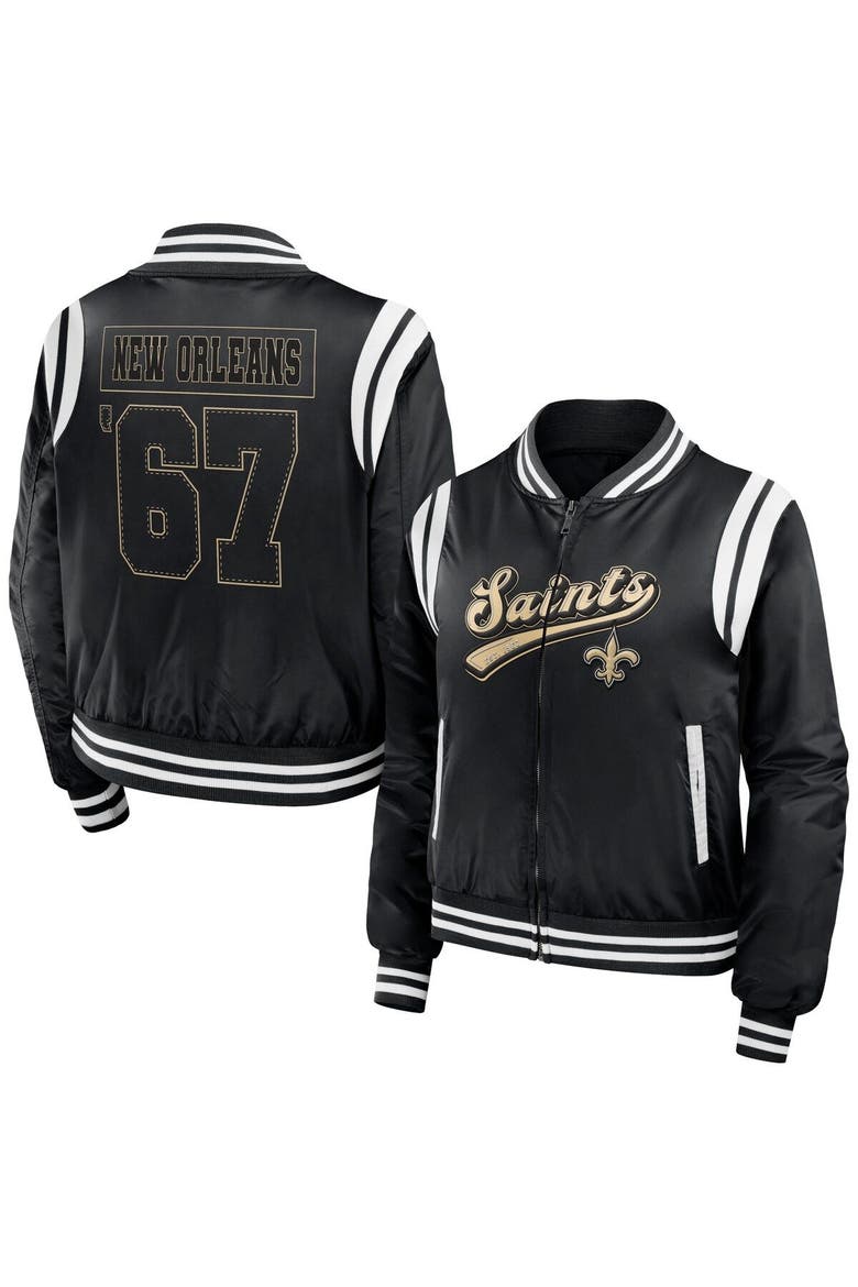 Women's WEAR by Erin Andrews Black New Orleans Saints Bomber Full-Zip Jacket, Main, color, Black