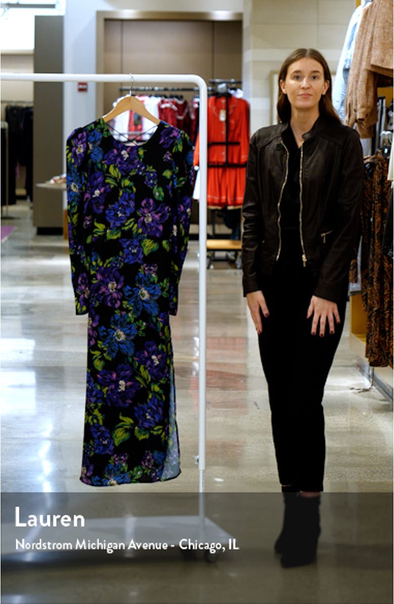 Erin Floral Print Lattice Back Long Sleeve Maxi Dress, sales video thumbnail