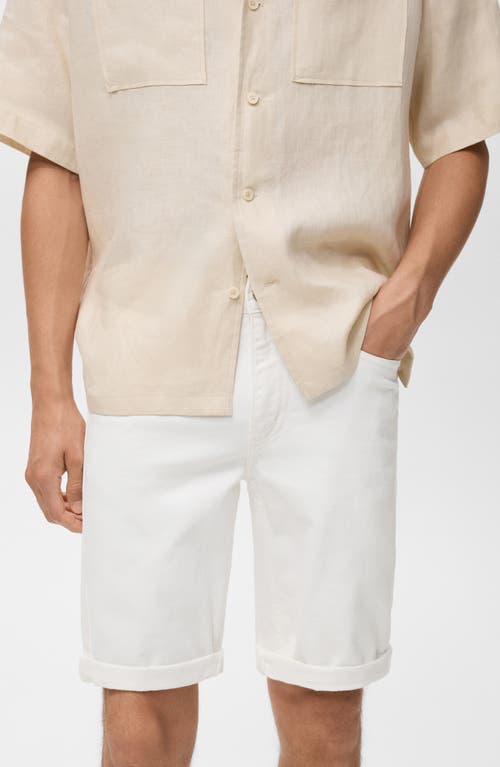 Mango Slim Fit Denim Bermuda Shorts In White